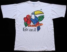 画像2: 90s Brasil オオハシ 染み込みプリント アート コットンTシャツ 白 (2)