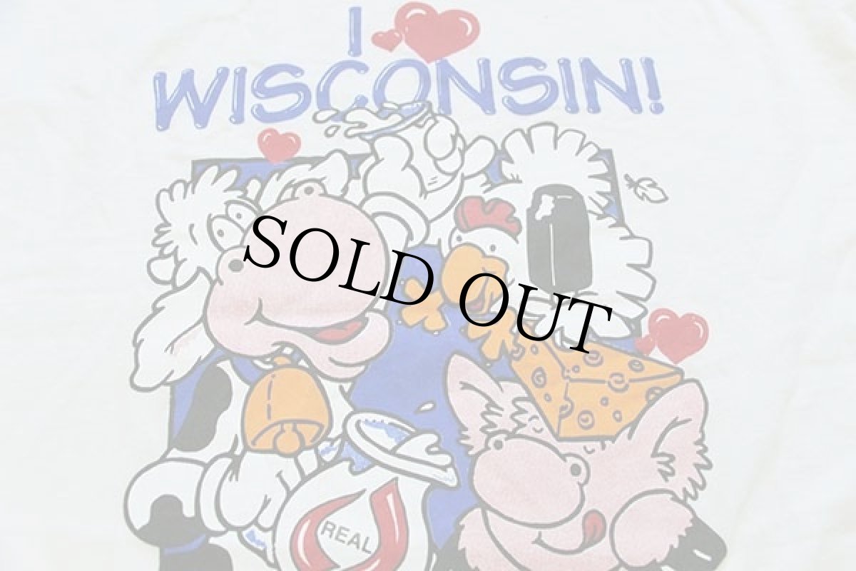 画像5: 90s USA製 I LOVE WISCONSIN! AMERICA'S DAIRYLAND ウシ ブタ トリ Tシャツ クリーム XL (5)