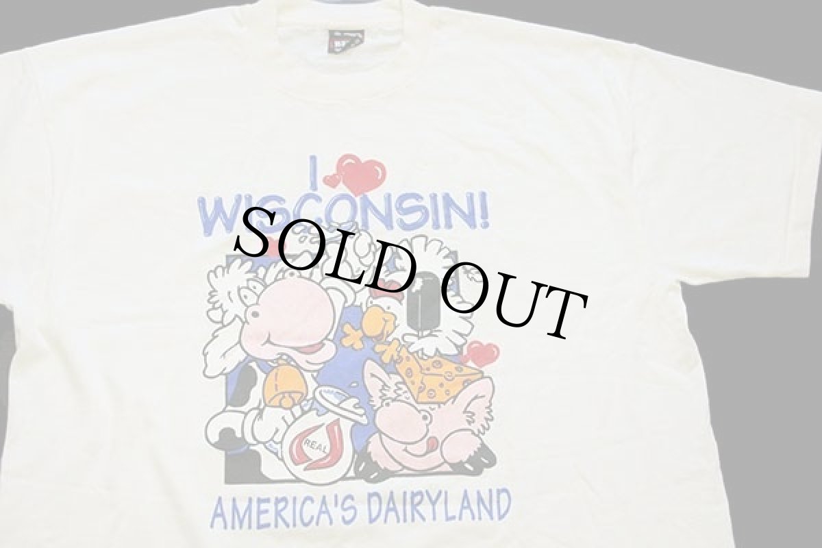 画像1: 90s USA製 I LOVE WISCONSIN! AMERICA'S DAIRYLAND ウシ ブタ トリ Tシャツ クリーム XL (1)