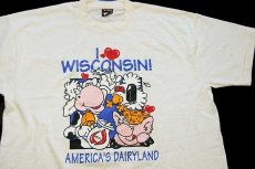 画像1: 90s USA製 I LOVE WISCONSIN! AMERICA'S DAIRYLAND ウシ ブタ トリ Tシャツ クリーム XL (1)