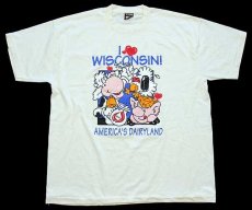 画像2: 90s USA製 I LOVE WISCONSIN! AMERICA'S DAIRYLAND ウシ ブタ トリ Tシャツ クリーム XL (2)