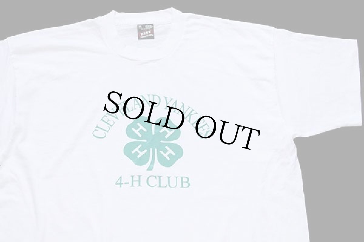 画像1: 90s USA製 CLEVELAND YANKEES 4-H CLUB クローバー Tシャツ 白 XL (1)