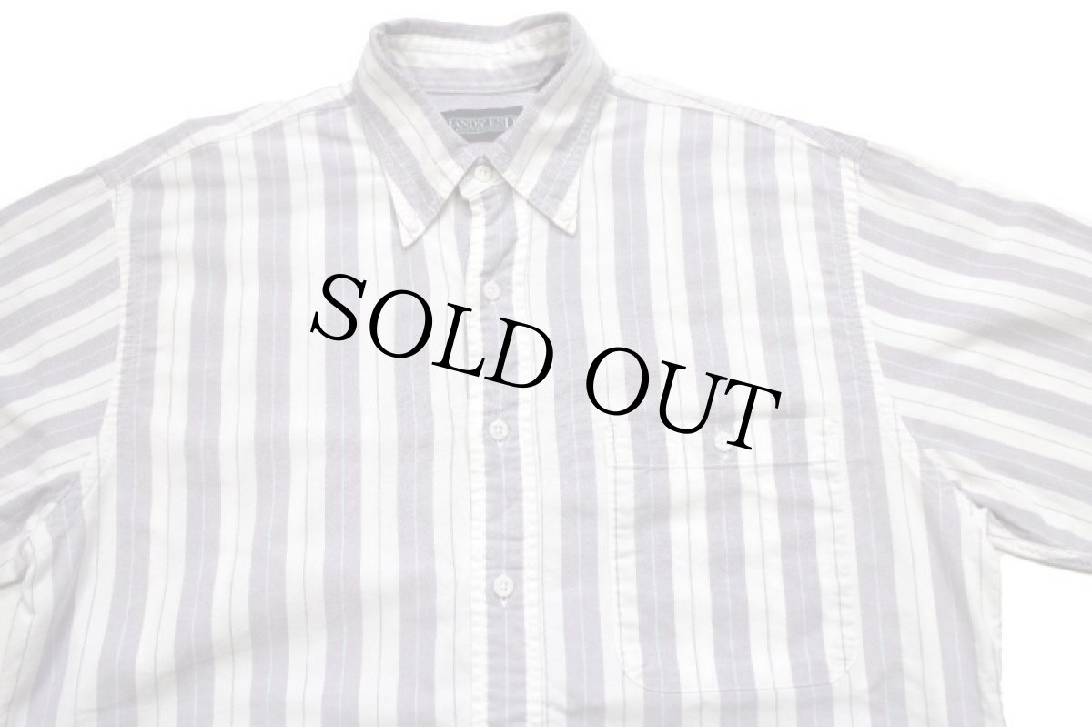 画像3: 90s USA製 LANDS'ENDランズエンド ランダムストライプ ボタンダウン オックスフォード コットンシャツ M (3)