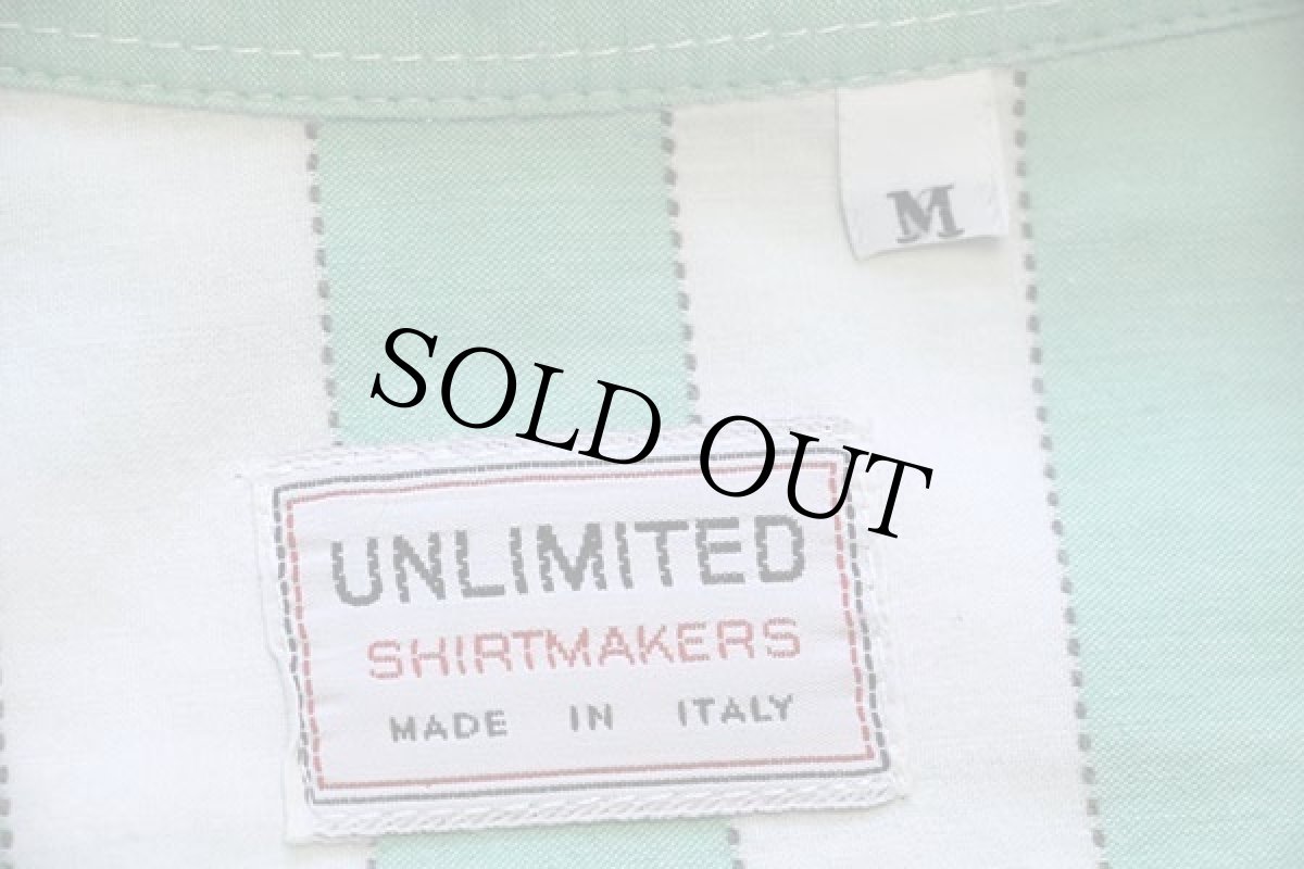 画像4: 80s イタリア製 UNLIMITED ステッチ ストライプ コットンシャツ 薄緑×白 M (4)