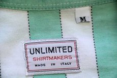 画像4: 80s イタリア製 UNLIMITED ステッチ ストライプ コットンシャツ 薄緑×白 M (4)