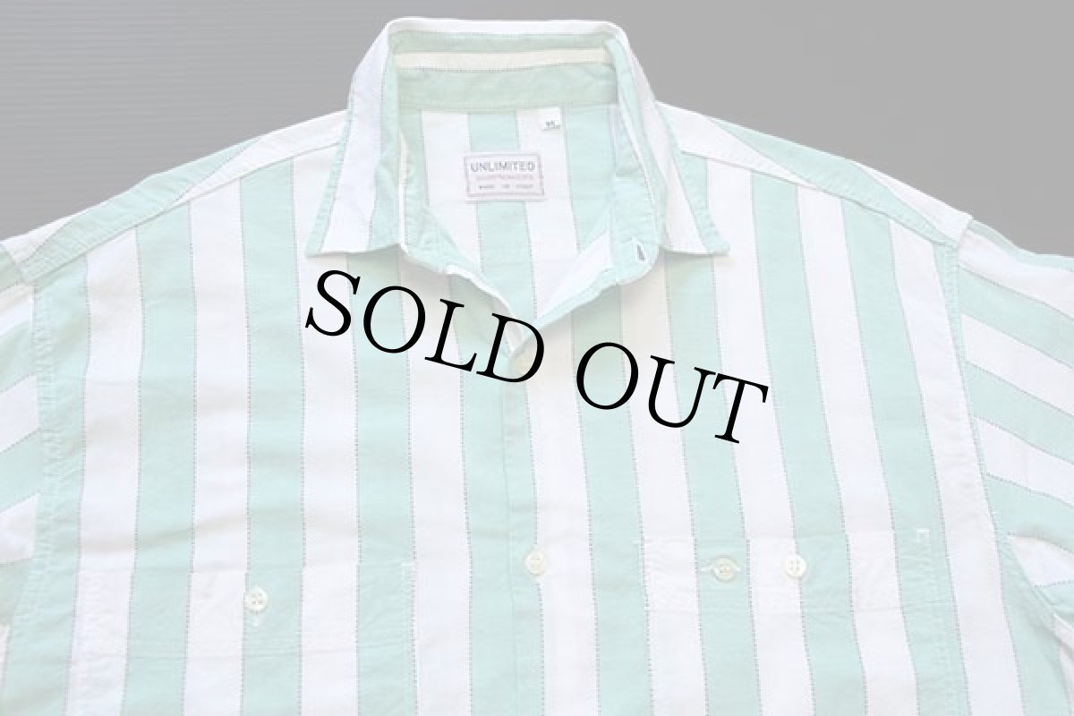 画像3: 80s イタリア製 UNLIMITED ステッチ ストライプ コットンシャツ 薄緑×白 M (3)