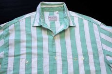 画像3: 80s イタリア製 UNLIMITED ステッチ ストライプ コットンシャツ 薄緑×白 M (3)