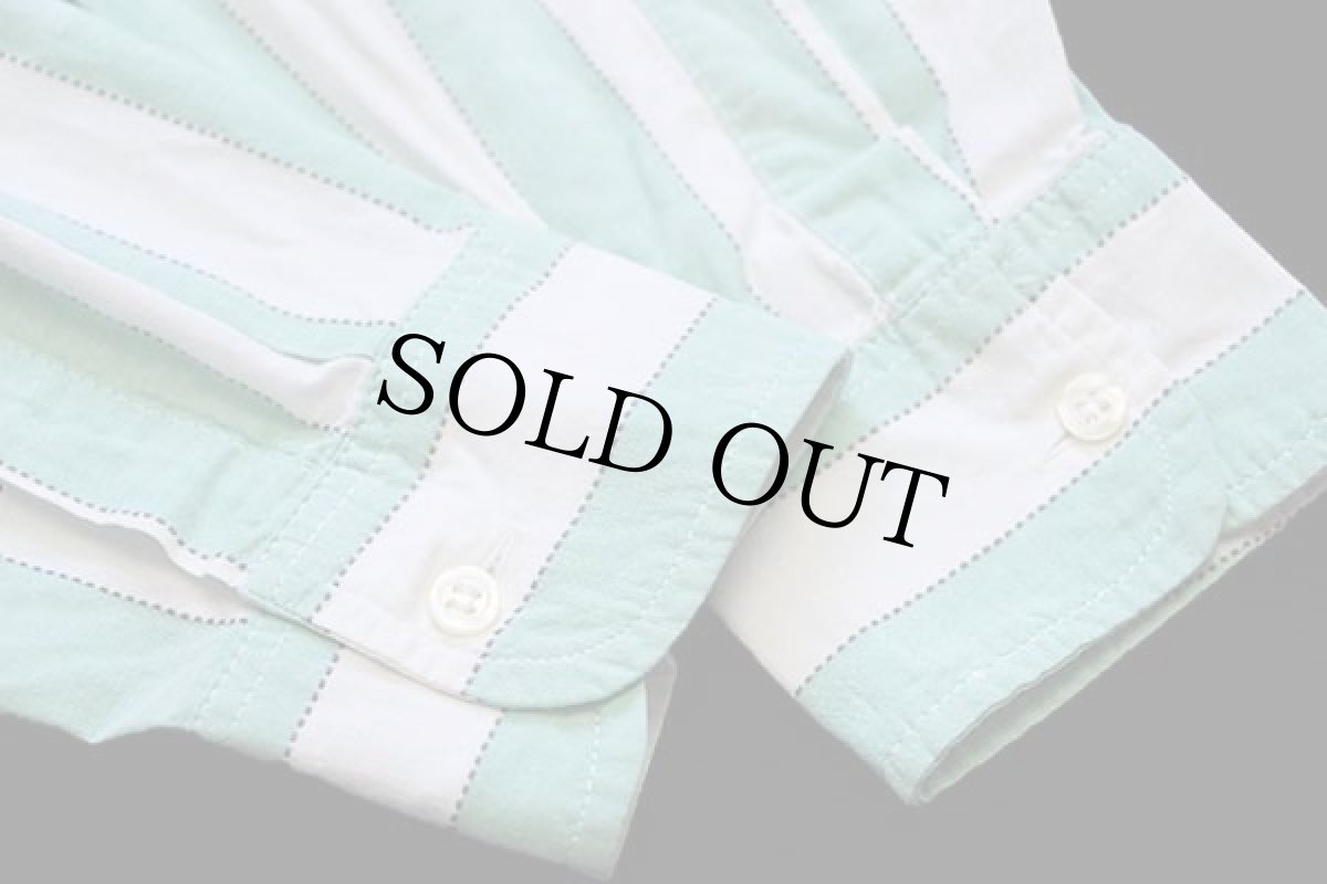 画像6: 80s イタリア製 UNLIMITED ステッチ ストライプ コットンシャツ 薄緑×白 M (6)