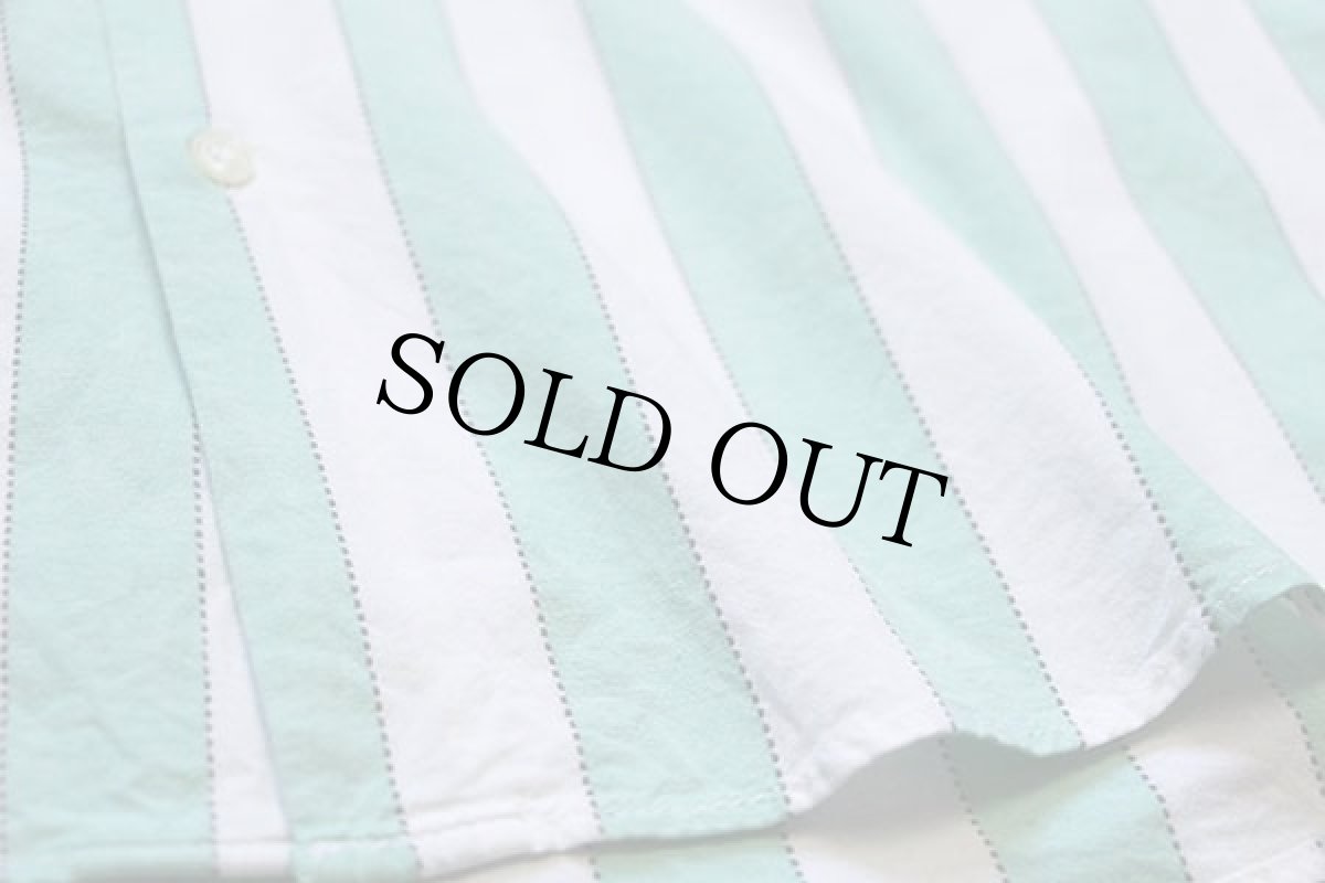 画像5: 80s イタリア製 UNLIMITED ステッチ ストライプ コットンシャツ 薄緑×白 M (5)