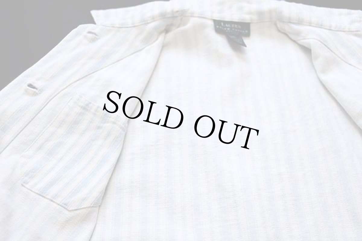 画像6: LAUREN ラルフローレン ランダムストライプ HBT ヘリンボーンツイル カバーオール 白×水色 S (6)