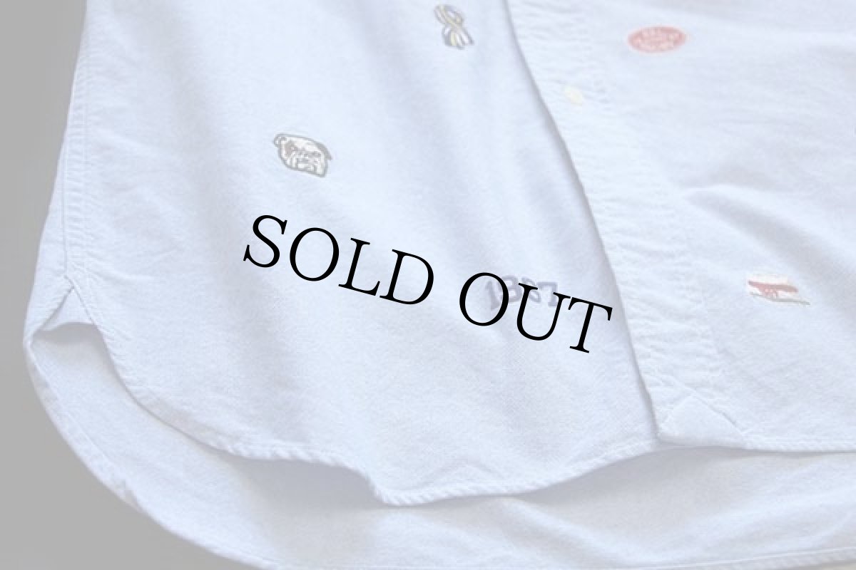 画像7: ラルフローレン 1967 ブルドッグ カーディガン マフラー P刺繍 三点留め ボタンダウン オックスフォード コットンシャツ サックス S (7)