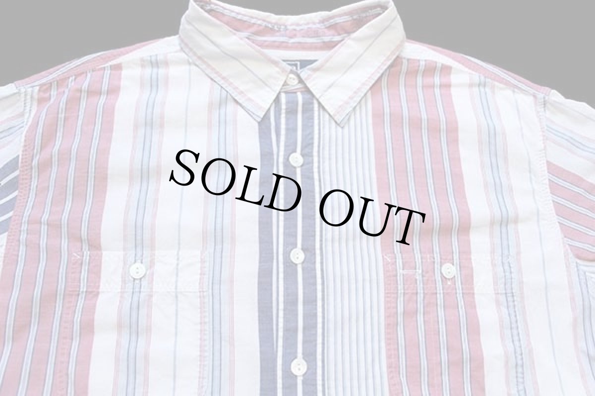 画像3: 00s ポロ ラルフローレン クレイジーストライプ チンスト&マチ付き コットン ワークシャツ XXL★特大 (3)