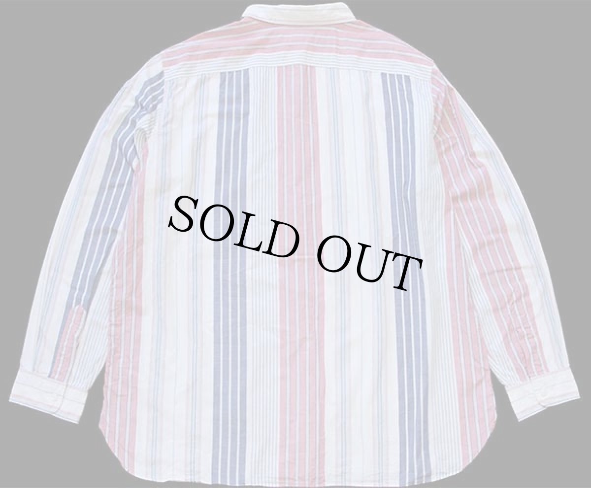 画像2: 00s ポロ ラルフローレン クレイジーストライプ チンスト&マチ付き コットン ワークシャツ XXL★特大 (2)
