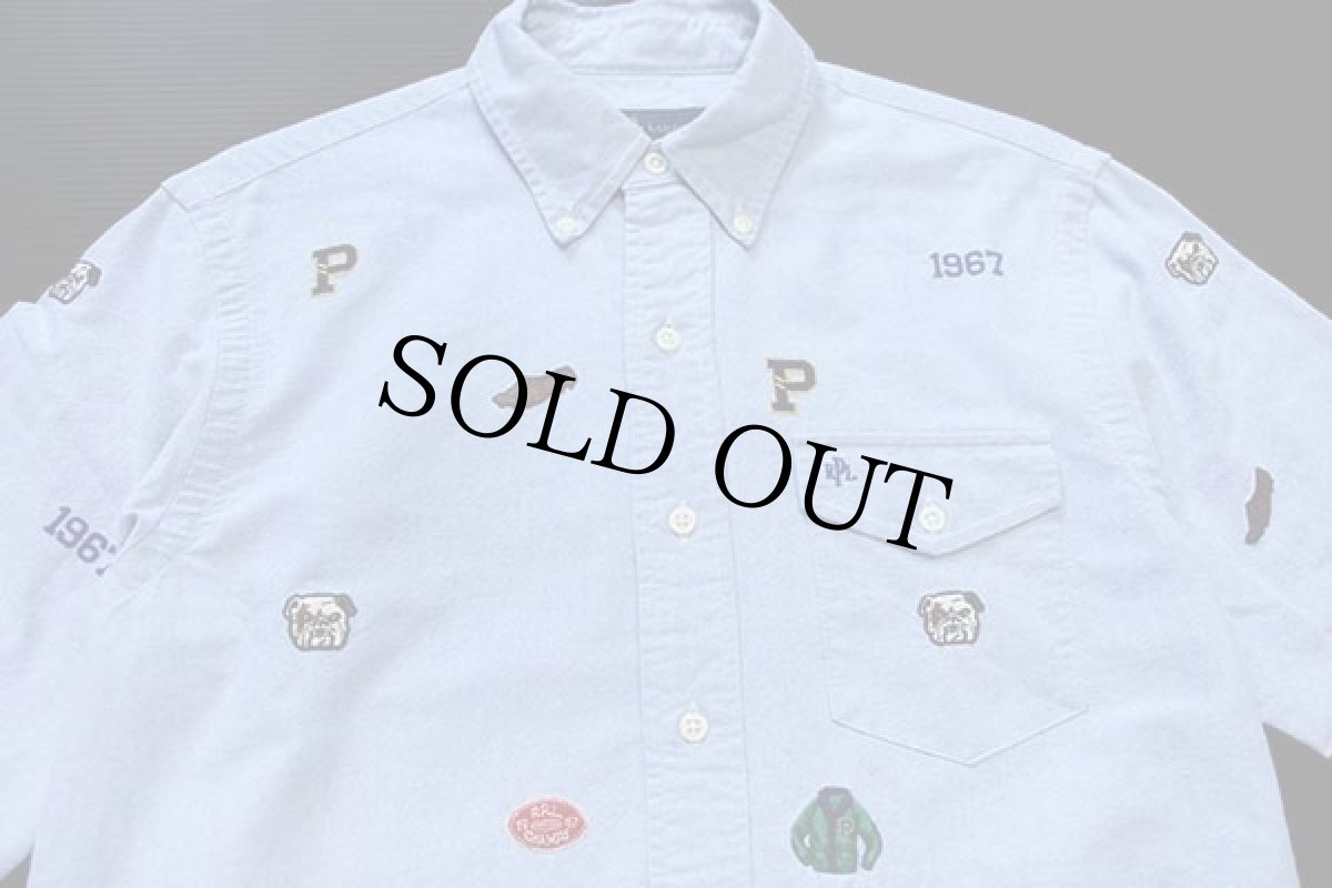 画像3: ラルフローレン 1967 ブルドッグ カーディガン マフラー P刺繍 三点留め ボタンダウン オックスフォード コットンシャツ サックス S (3)