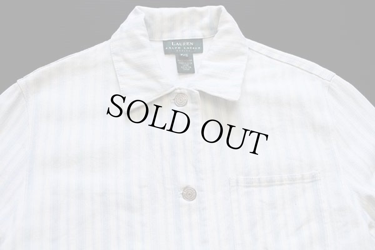 画像3: LAUREN ラルフローレン ランダムストライプ HBT ヘリンボーンツイル カバーオール 白×水色 S (3)