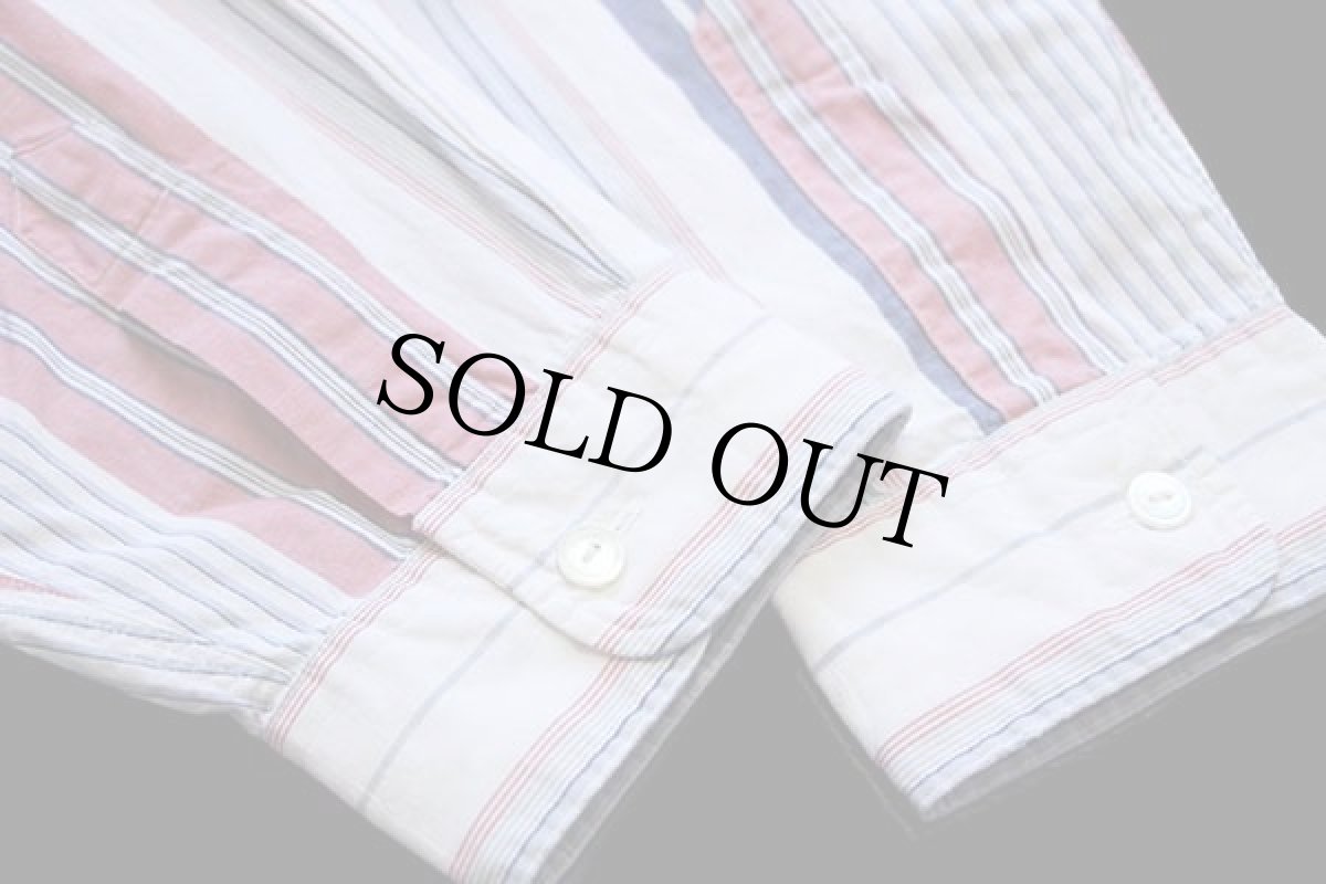 画像8: 00s ポロ ラルフローレン クレイジーストライプ チンスト&マチ付き コットン ワークシャツ XXL★特大 (8)