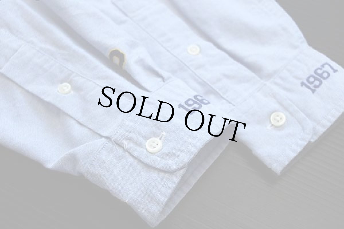 画像8: ラルフローレン 1967 ブルドッグ カーディガン マフラー P刺繍 三点留め ボタンダウン オックスフォード コットンシャツ サックス S (8)