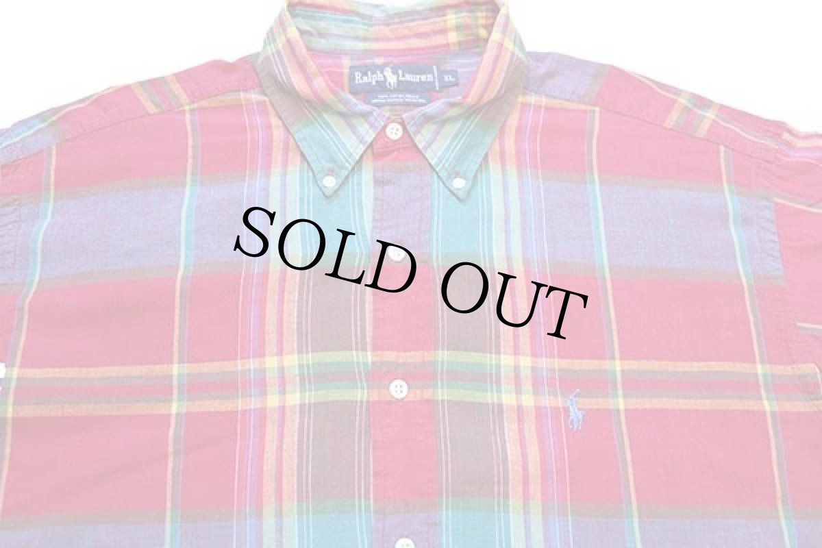 画像4: 90s ラルフローレン マドラスチェック ボタンダウン コットンシャツ XL (4)
