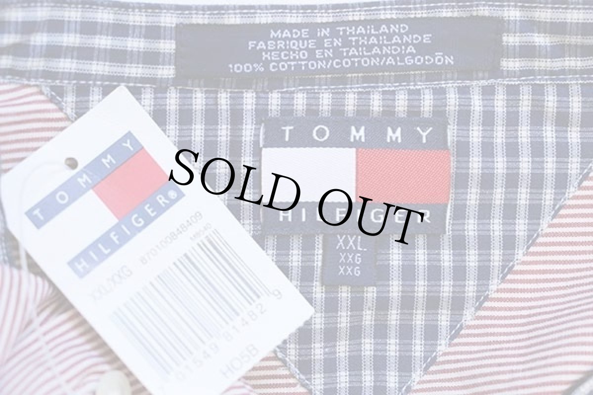 画像5: デッドストック★90s TOMMY HILFIGERトミーヒルフィガー ストライプ チェック切り替え バンドカラー コットンシャツ XXL★特大 (5)