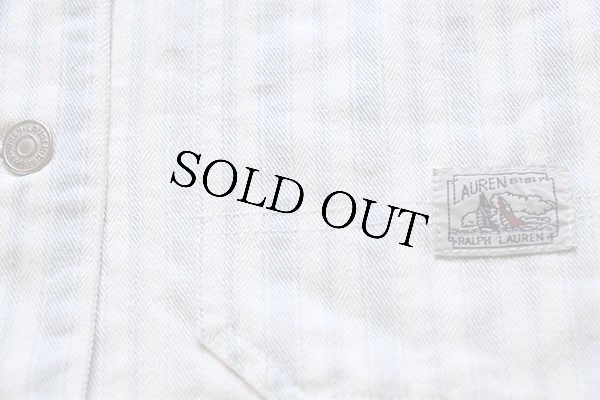 画像5: LAUREN ラルフローレン ランダムストライプ HBT ヘリンボーンツイル カバーオール 白×水色 S (5)