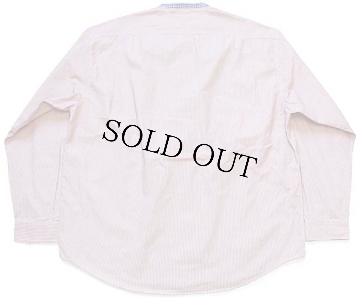 画像3: デッドストック★90s TOMMY HILFIGERトミーヒルフィガー ストライプ チェック切り替え バンドカラー コットンシャツ XXL★特大 (3)