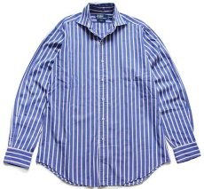 画像1: 90s ポロ ラルフローレン REGENT ストライプ ワイドカラー コットンシャツ 青×白 15.5 (1)