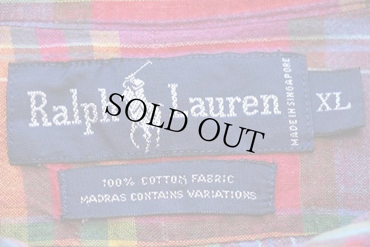 画像3: 90s ラルフローレン マドラスチェック ボタンダウン コットンシャツ XL (3)