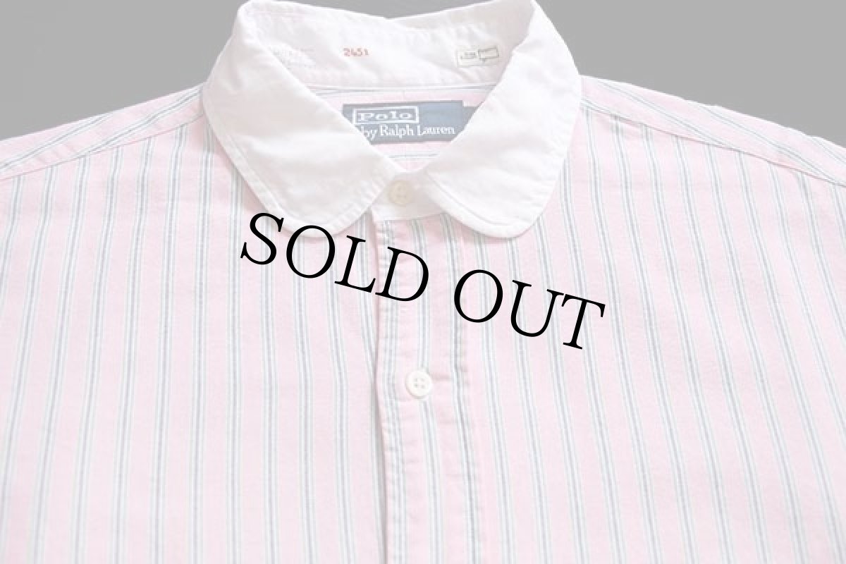 画像3: 00s ポロ ラルフローレン ランダムストライプ マチ付き クレリック オックスフォード コットンシャツ M (3)