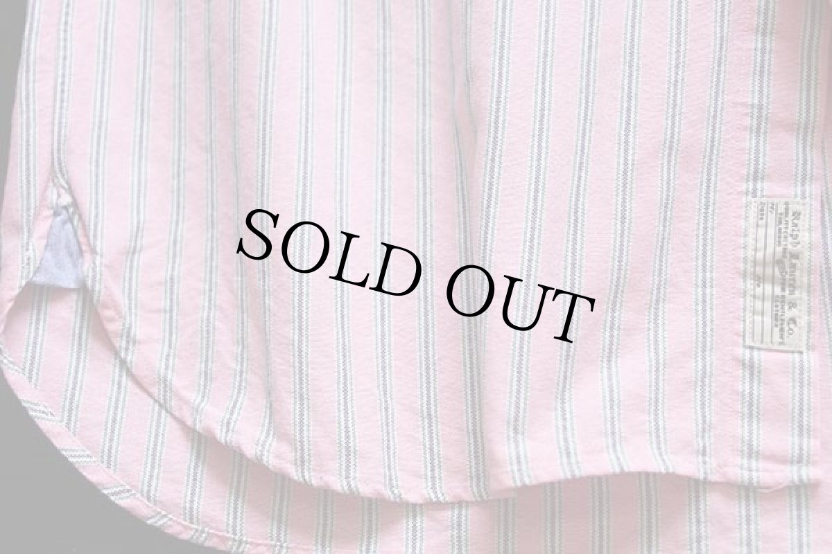 画像5: 00s ポロ ラルフローレン ランダムストライプ マチ付き クレリック オックスフォード コットンシャツ M (5)