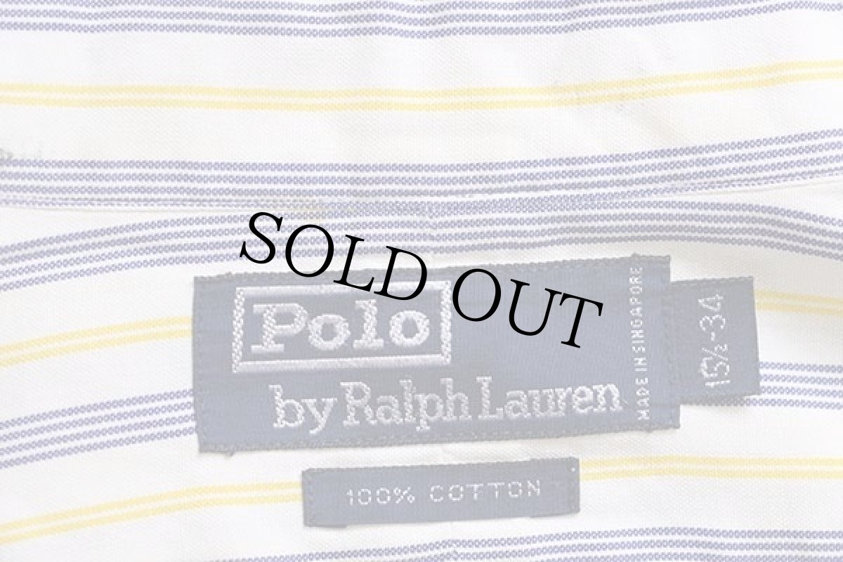 画像5: 90s ポロ ラルフローレン ランダムストライプ タブカラー コットン ドレスシャツ 15.5 (5)