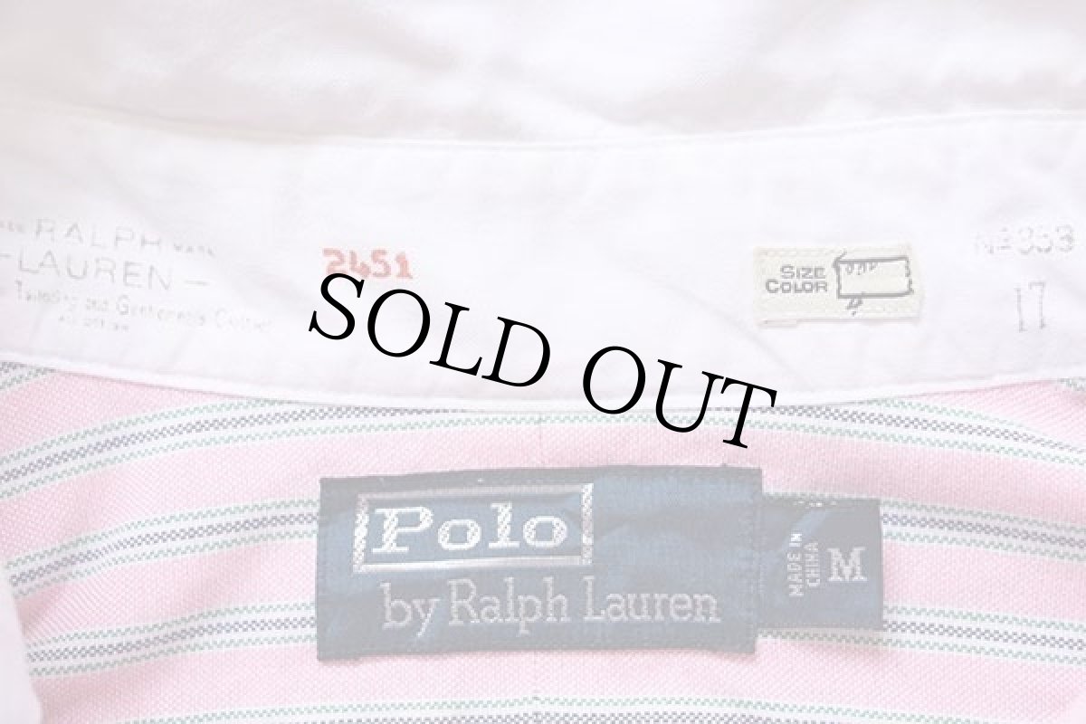 画像4: 00s ポロ ラルフローレン ランダムストライプ マチ付き クレリック オックスフォード コットンシャツ M (4)