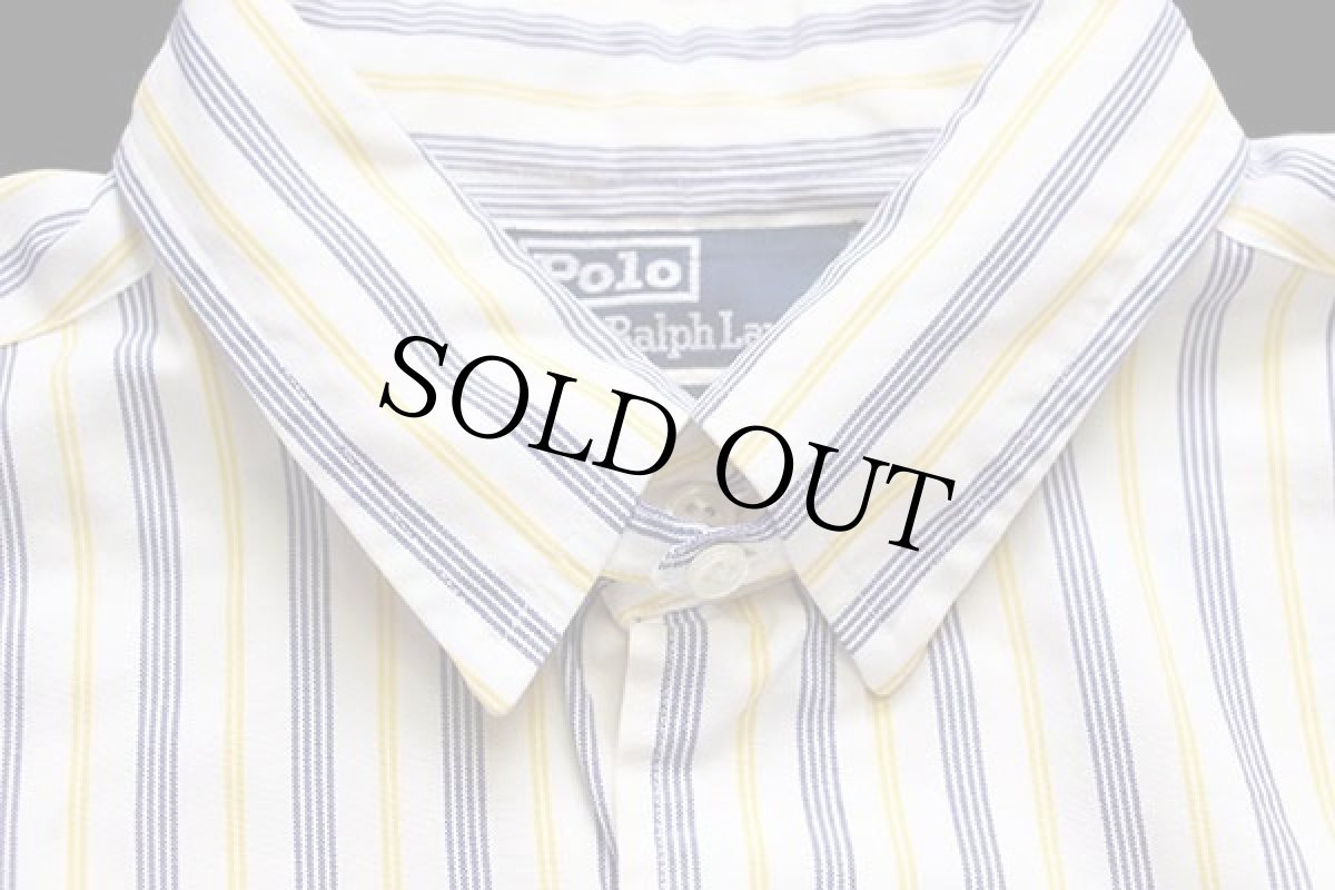 画像4: 90s ポロ ラルフローレン ランダムストライプ タブカラー コットン ドレスシャツ 15.5 (4)