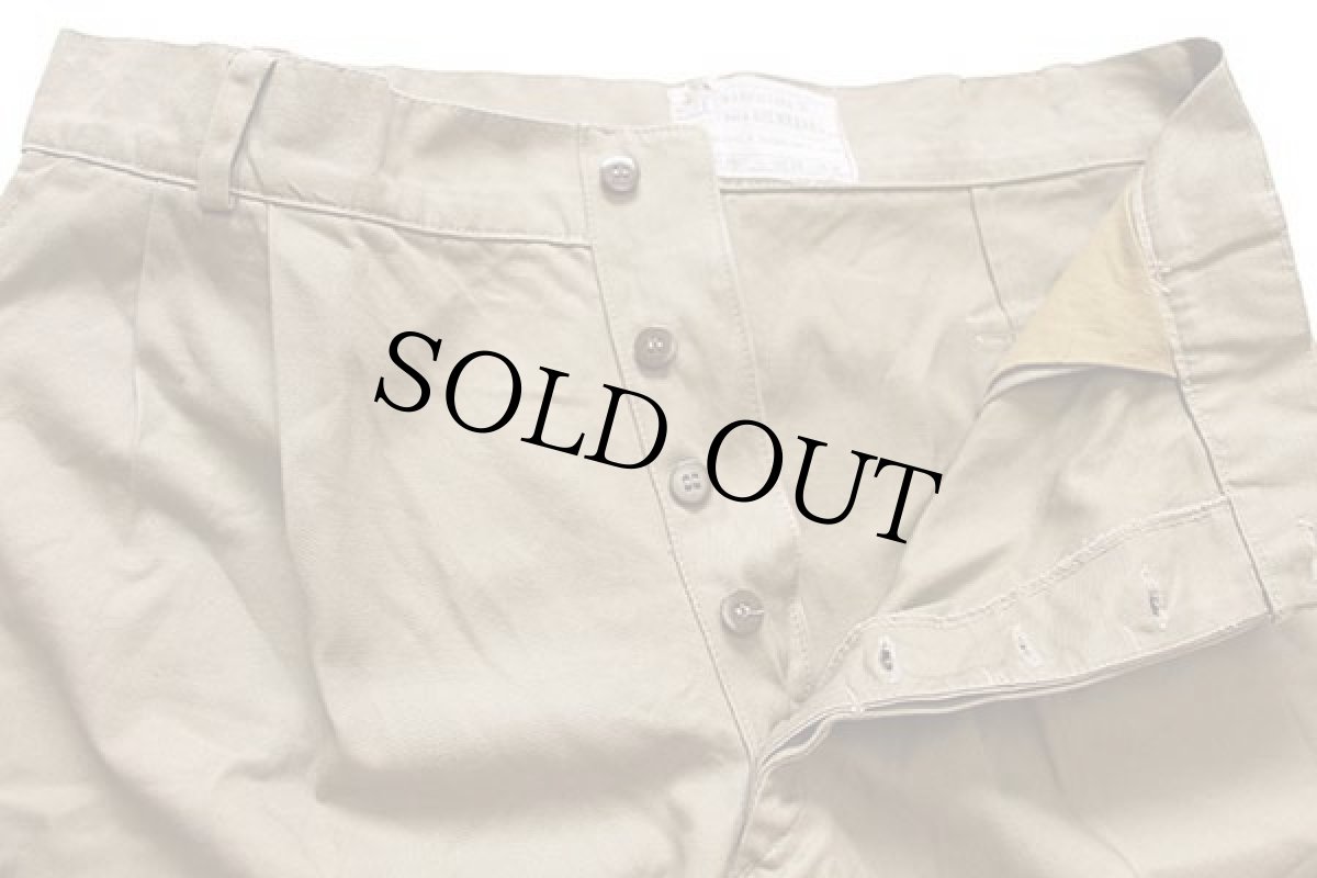 画像3: 70s イタリア軍 ツータック コットンツイル ショートパンツ カーキ w35★ショーツ (3)