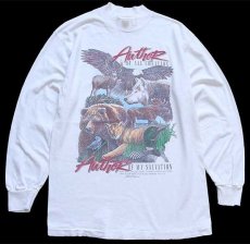 画像1: 90s USA製 AUTHOR OF ALL CREATION アニマル アート 両面プリント コットン 長袖Tシャツ 白 M (1)