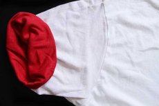 画像5: デッドストック★90s USA製 NUTMEG 無地 レイヤードネック&スリーブ コットンTシャツ 白×濃赤 XL (5)