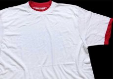 画像1: デッドストック★90s USA製 NUTMEG 無地 レイヤードネック&スリーブ コットンTシャツ 白×濃赤 XL (1)