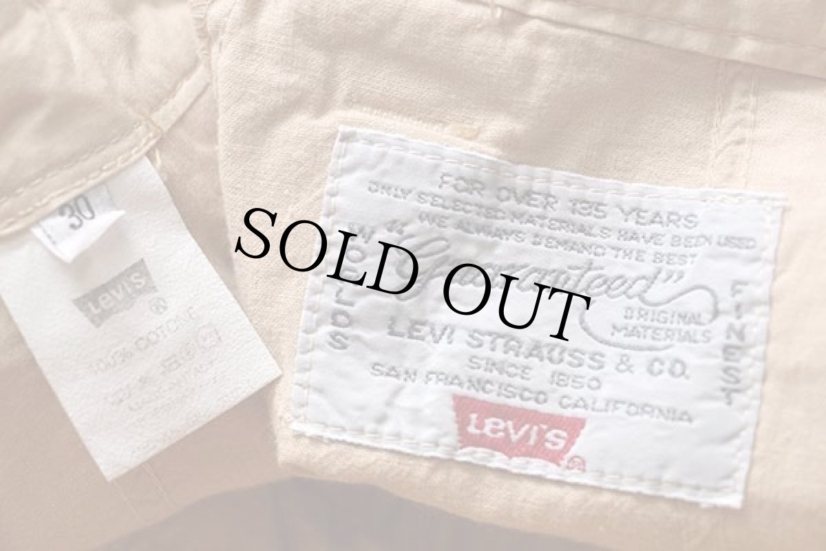 画像6: 90s イタリア製 Levi'sリーバイス サドルマン刺繍 ワンタック コットンポプリン パンツ カーキ w30★ユーロ (6)
