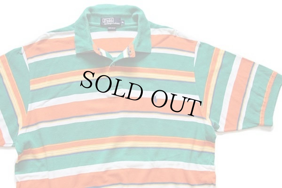 画像3: 90s ポロ ラルフローレン ランダムボーダー コットン 鹿の子 ポロシャツ XL (3)