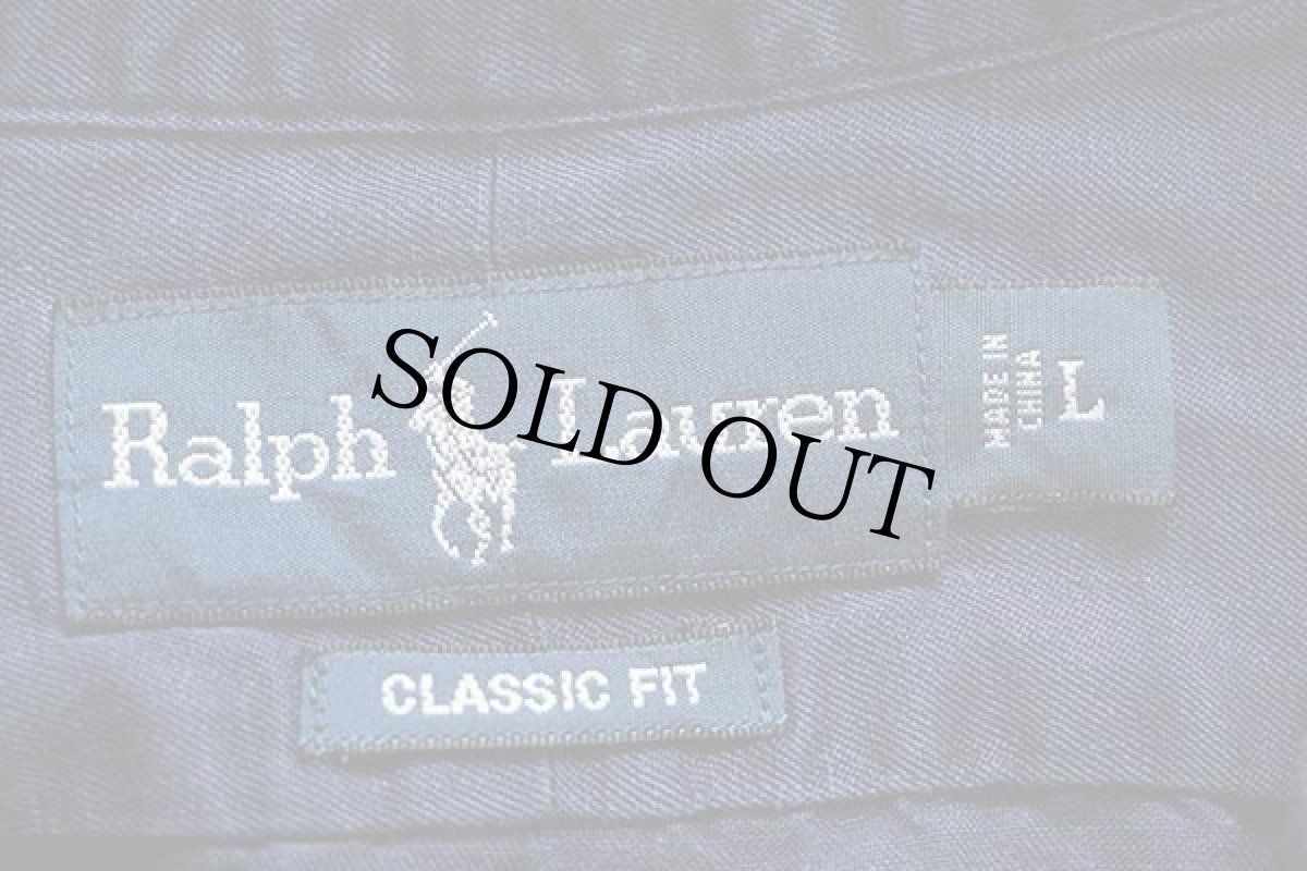 画像4: 00s ラルフローレン ワンポイント リネン×シルクシャツ 紺 L (4)