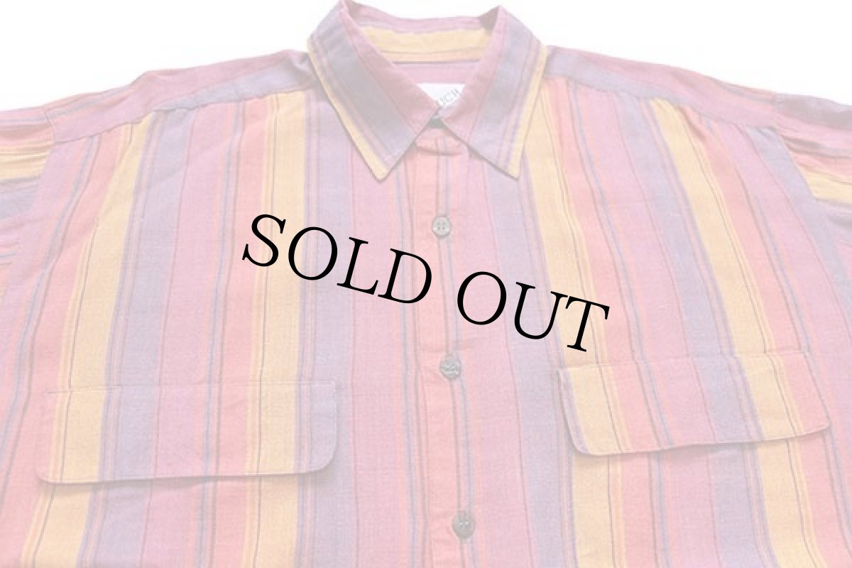 画像3: 90s GOOUCH ランダムストライプ シルク×リネンシャツ M (3)