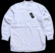 画像1: デッドストック★90s GOOUCH 無地 バンドカラー リネンシャツ オフホワイト S (1)