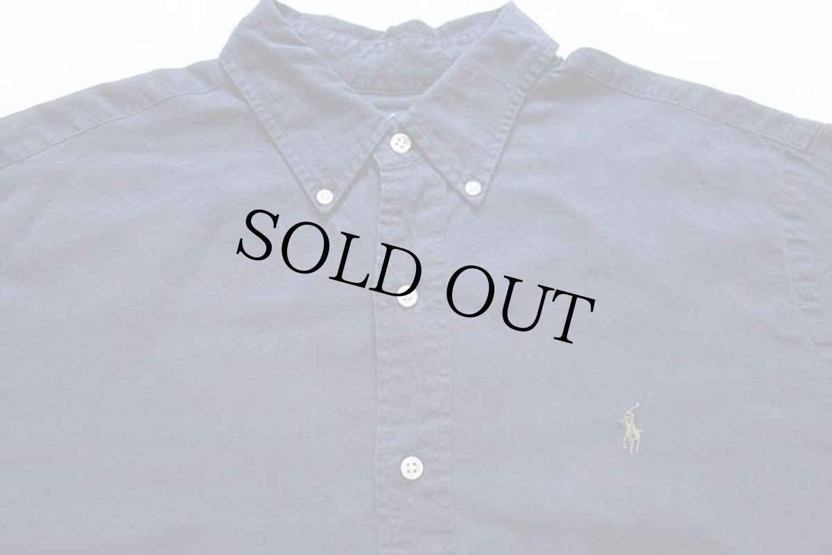 画像3: 00s ラルフローレン ワンポイント リネン×シルクシャツ 紺 L (3)