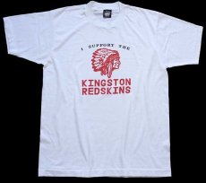 画像2: 90s USA製 I SUPPORT THE KINGSTON REDSKINS インディアンヘッド Tシャツ 白 L (2)