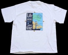 画像1: 90s USA製 LIFE IS A JOURNEY NOT A GUIDED TOUR 両面プリント ヘビー コットンTシャツ 白 L (1)