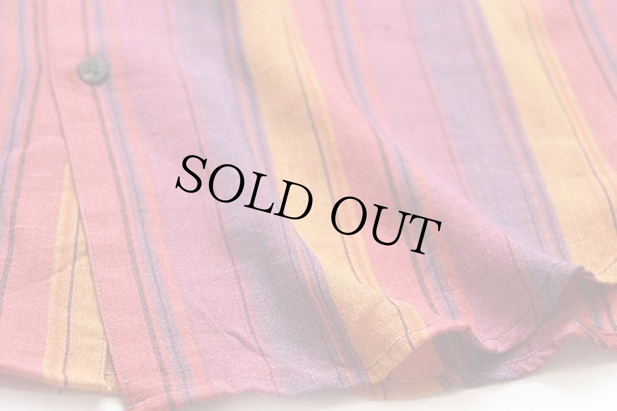 画像5: 90s GOOUCH ランダムストライプ シルク×リネンシャツ M (5)