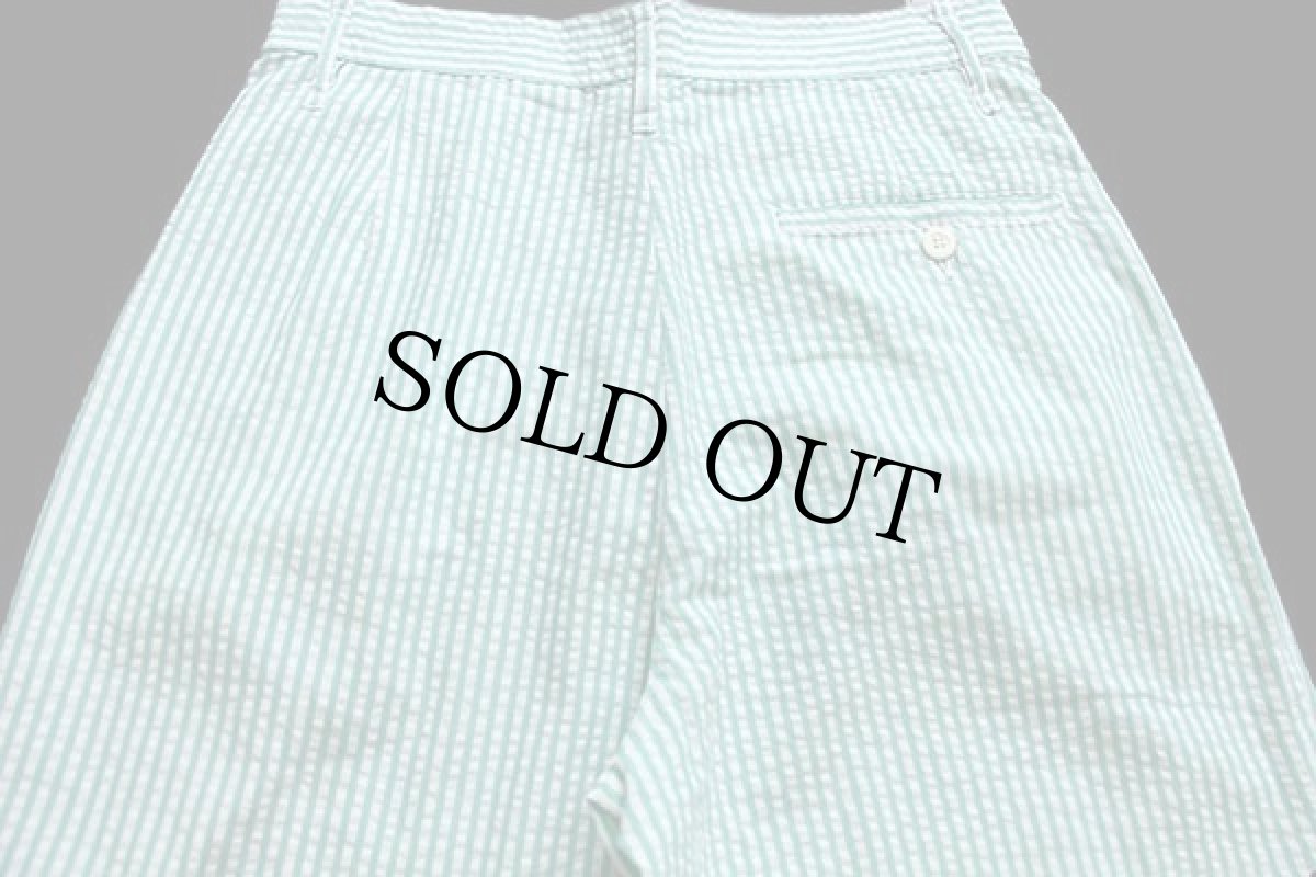 画像5: 80s イタリア製 STEFANEL ツータック ストライプ スラックス シアサッカーパンツ ライトグリーン×ホワイト 48 (5)