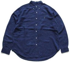 画像1: 90s ラルフローレン ワンポイント リネン×シルクシャツ 紺 L (1)