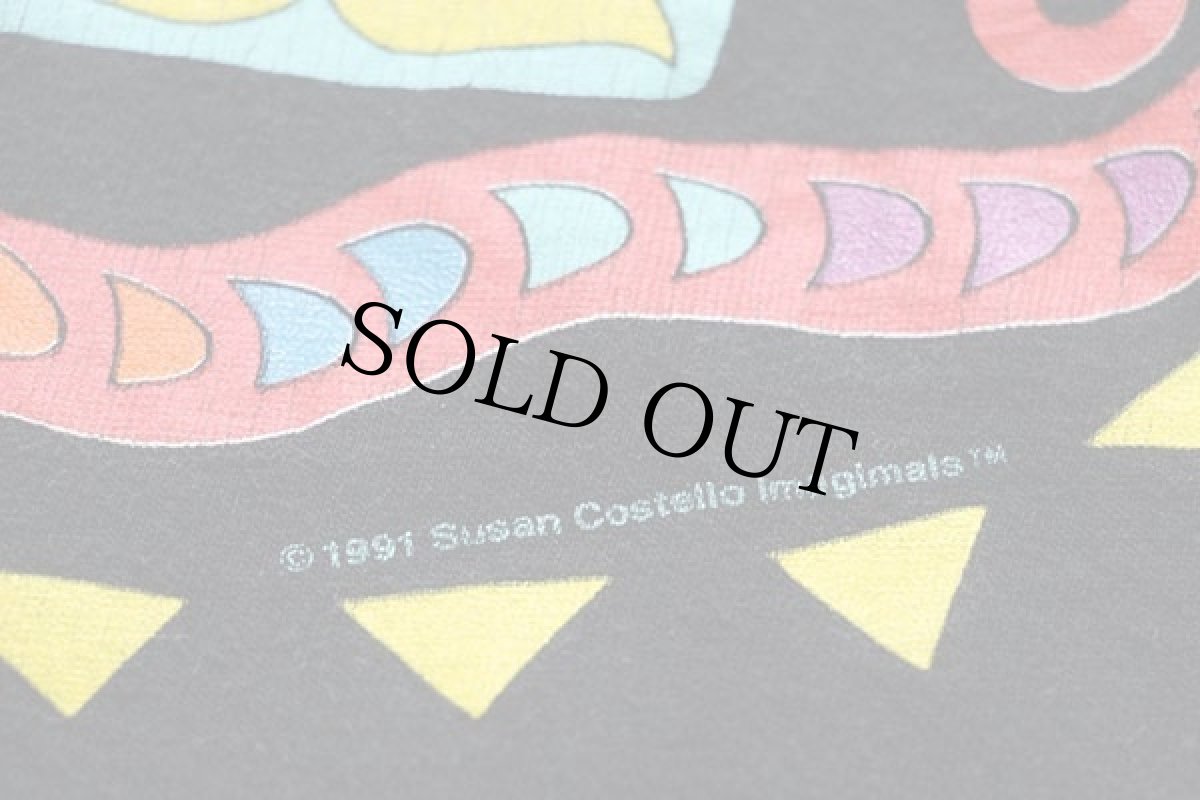 画像5: 90s USA製 Susan Costello サンダーバード ネイティブ柄 アート コットンTシャツ 黒 XL (5)
