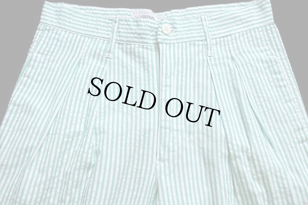 画像4: 80s イタリア製 STEFANEL ツータック ストライプ スラックス シアサッカーパンツ ライトグリーン×ホワイト 48 (4)