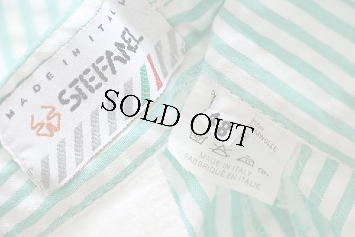 画像6: 80s イタリア製 STEFANEL ツータック ストライプ スラックス シアサッカーパンツ ライトグリーン×ホワイト 48 (6)